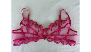 Coquette Boudoir Romantic Roma Confidential Pink Heart Embroidered Sheer Bra 1X